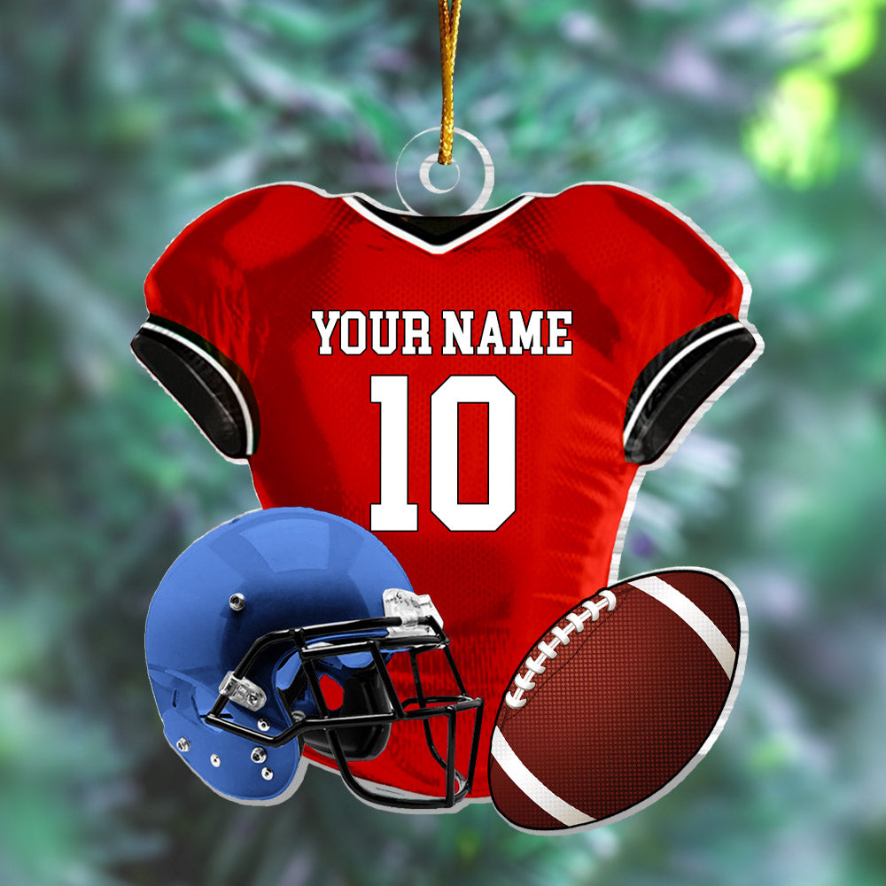 Personalized Name American Football Uniform Ornament, Football Helmet And Ball, Custom Name Ornament, Personalized Acrylic Ornament
