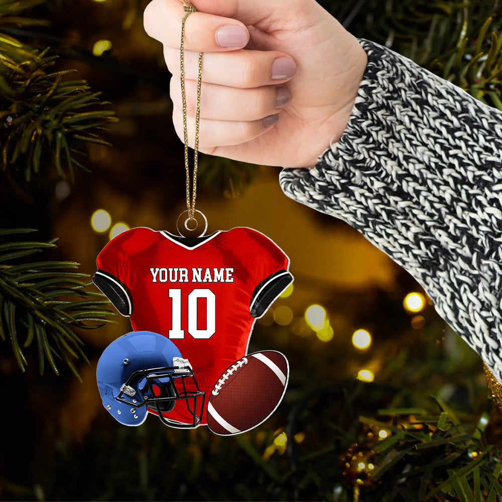 Personalized Name American Football Uniform Ornament, Football Helmet And Ball, Custom Name Ornament, Personalized Acrylic Ornament