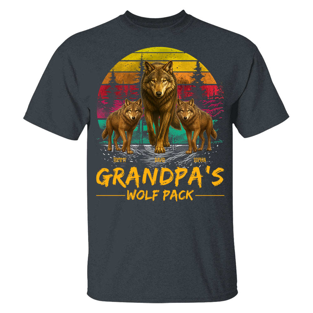 Grandpa Wolf Pack Personalized Vintage Shirt For Grandpa Pt99