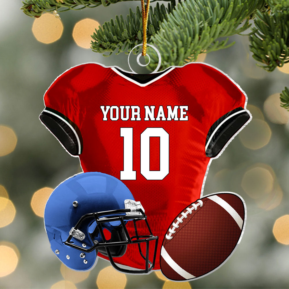 Personalized Name American Football Uniform Ornament, Football Helmet And Ball, Custom Name Ornament, Personalized Acrylic Ornament
