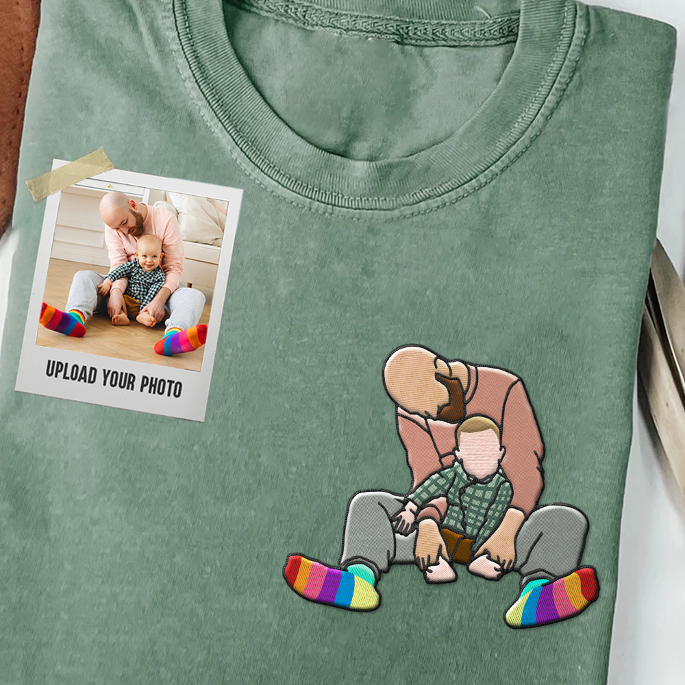 Custom Embroidered Family Portrait Shirt, Custom Portrait Outline Embroidered Shirt For Him Father’s Day, Custom Line Art Embroidered Tee, Faceless Shirt, Outline Faceless Tee