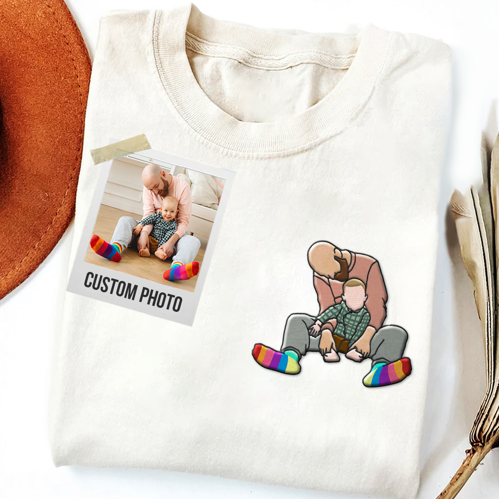 Custom Embroidered Family Portrait Shirt, Custom Portrait Outline Embroidered Shirt For Him Father’s Day, Custom Line Art Embroidered Tee, Faceless Shirt, Outline Faceless Tee