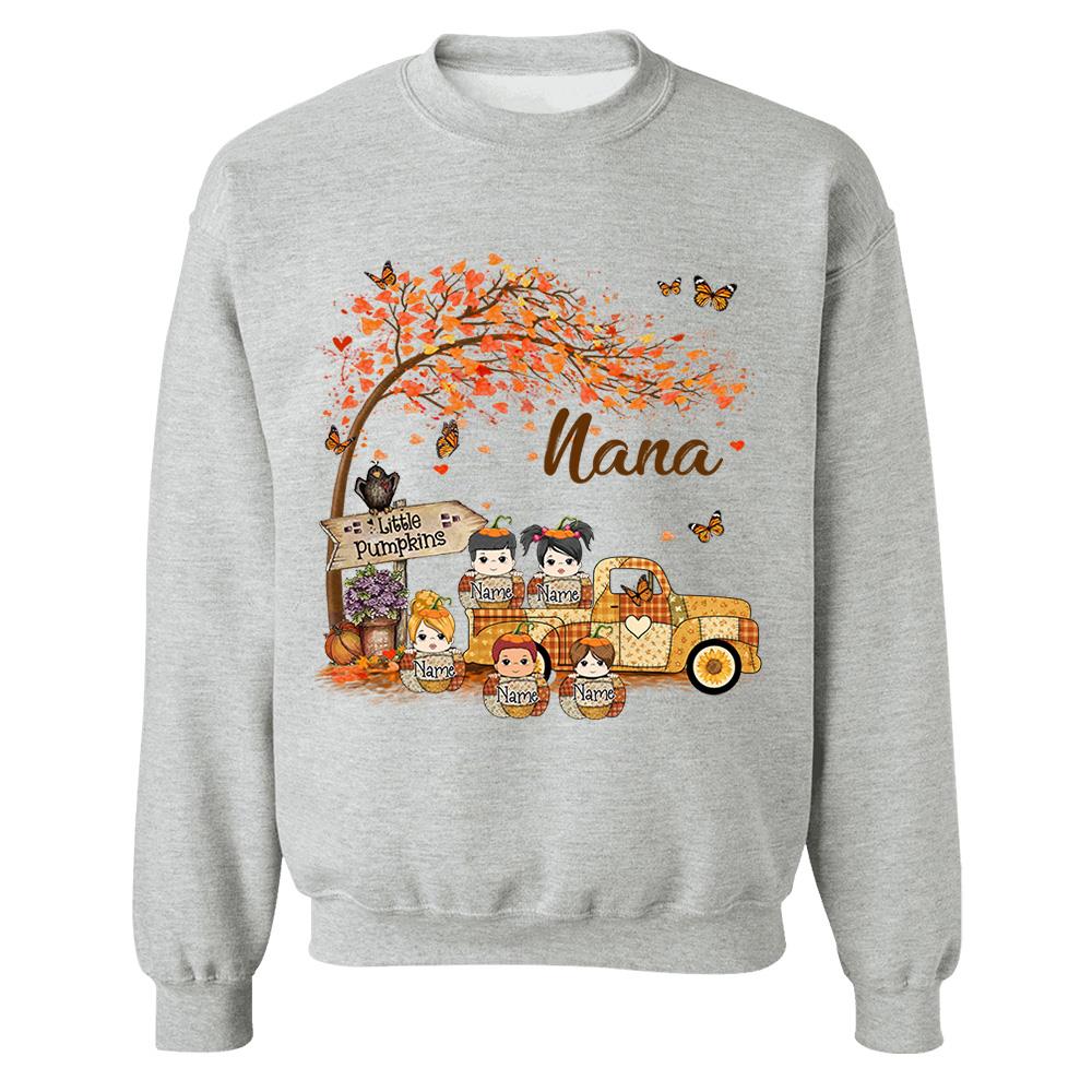 Autumn Grandma's Little Pumpkin Shirt - Personalized Shirt Family NA04 Nh00
