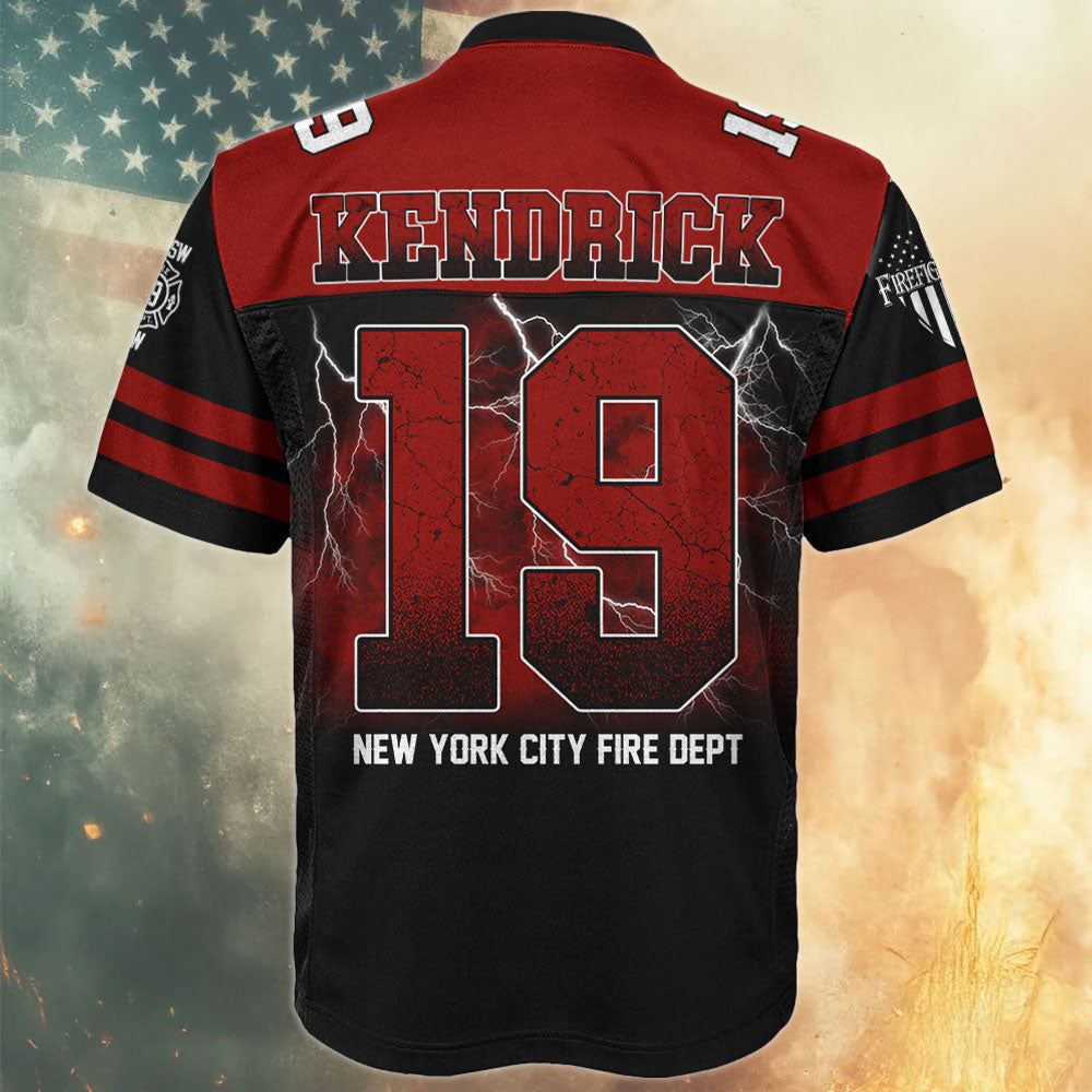 Personalized Photo Firefighter Football Jersey Shirt, Custom Dept Name Number Gift For Firefighters T1807 Pt99