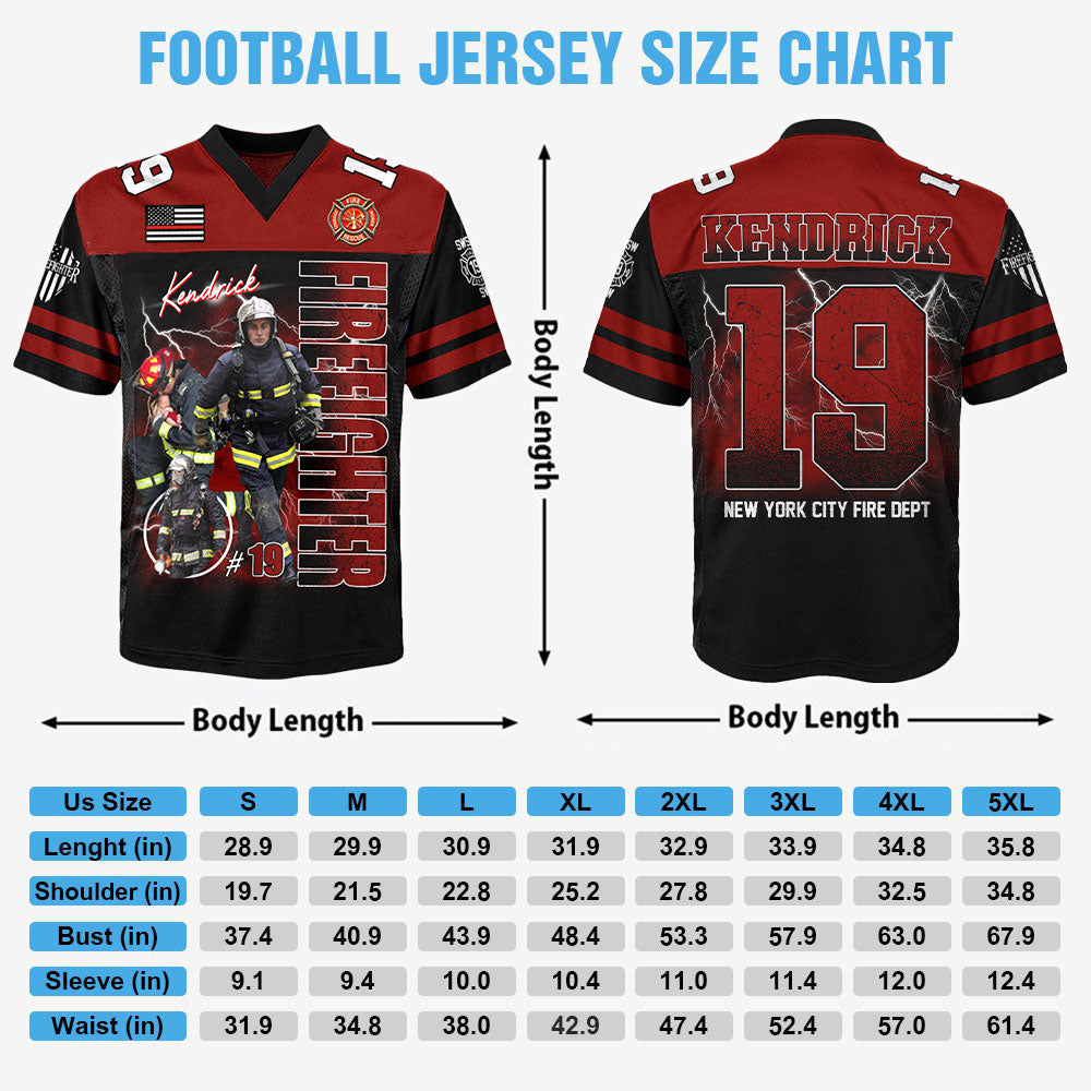 Personalized Photo Firefighter Football Jersey Shirt, Custom Dept Name Number Gift For Firefighters T1807 Pt99