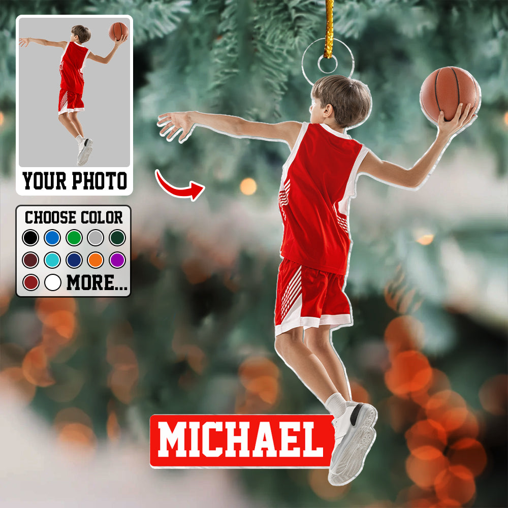 Basketball Player Son & Daughter - Personalized Photo Custom Shaped Acrylic Ornament