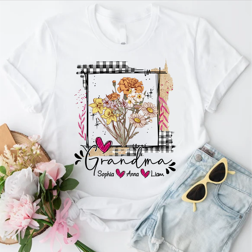 Artistic Checkered Wildflowers As A Gift For Grandma And Kids Shirt For Grandma & Mom - Mother's Day Gift - Birthday Gift For Her