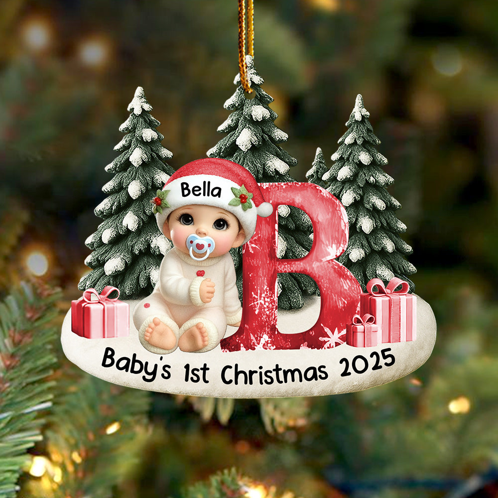 Baby Beside Christmas Bauble 3D Effect Baby's First Christmas Personalized Acrylic Flat Ornament Na02 Do99