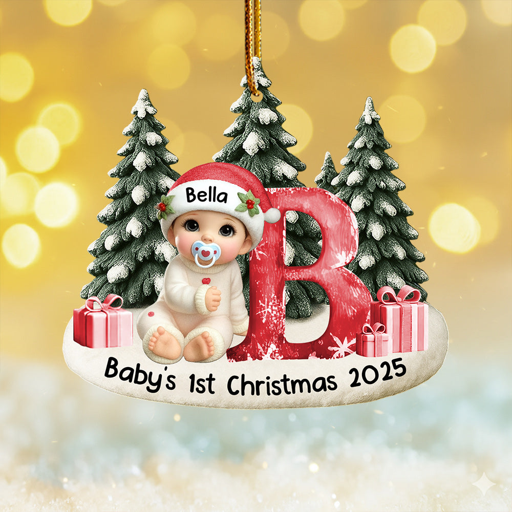 Baby Beside Christmas Bauble 3D Effect Baby's First Christmas Personalized Acrylic Flat Ornament Na02 Do99
