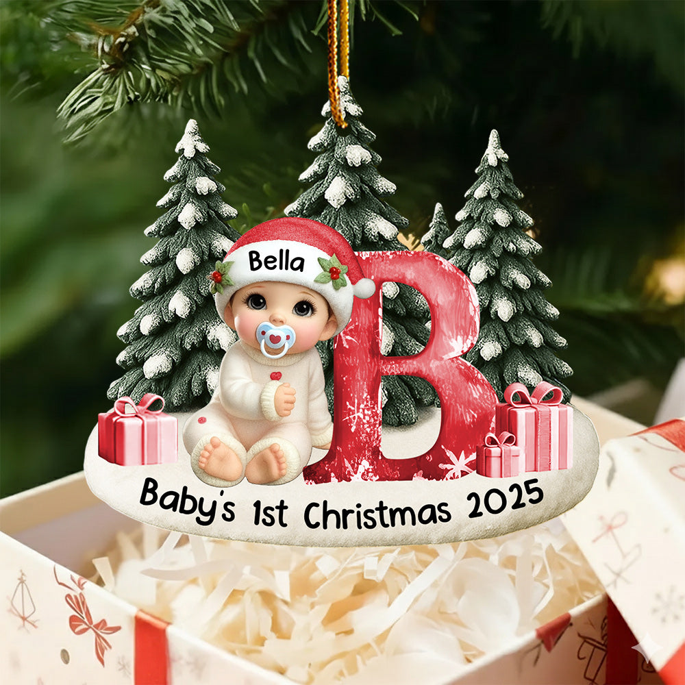 Baby Beside Christmas Bauble 3D Effect Baby's First Christmas Personalized Acrylic Flat Ornament Na02 Do99
