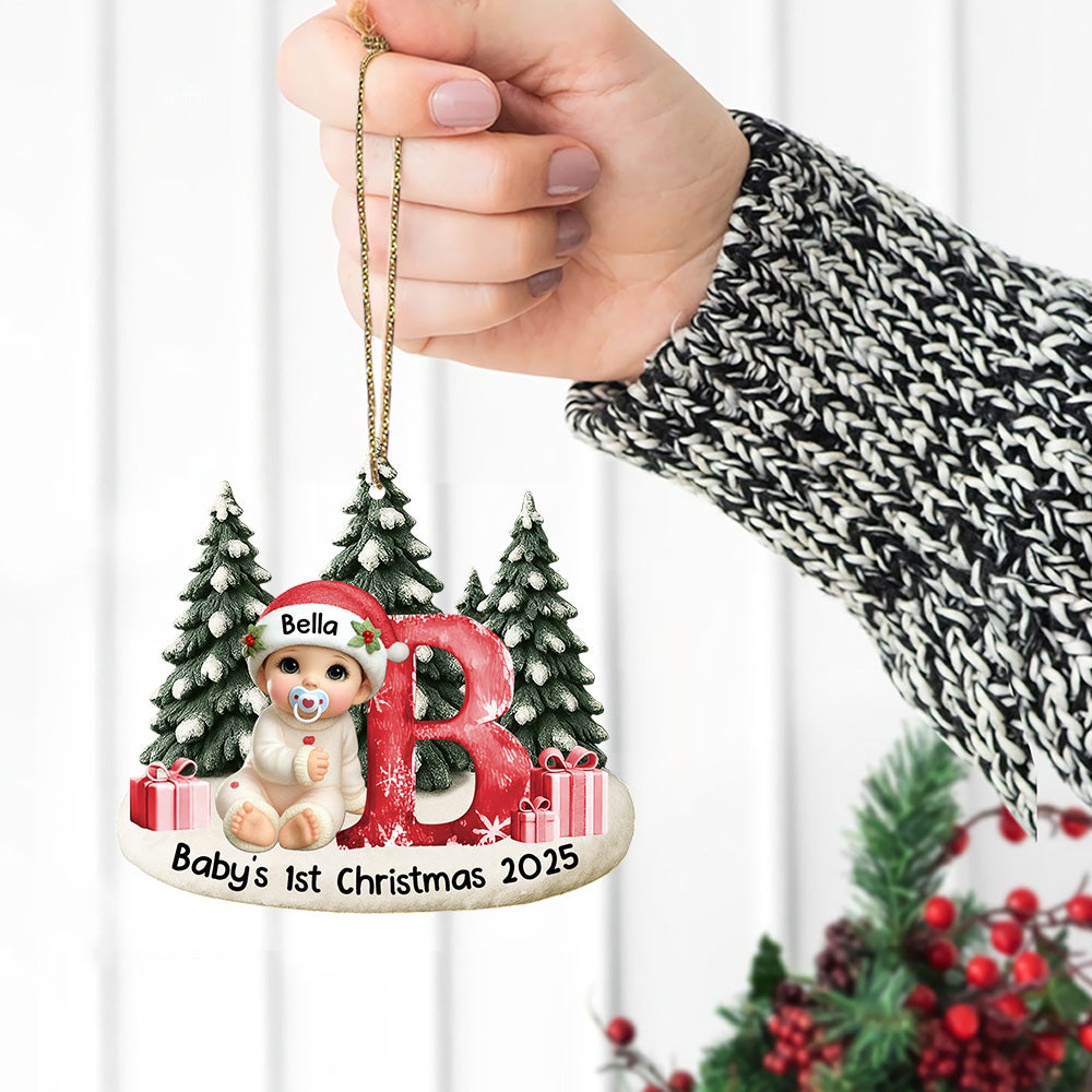 Baby Beside Christmas Bauble 3D Effect Baby's First Christmas Personalized Acrylic Flat Ornament Na02 Do99