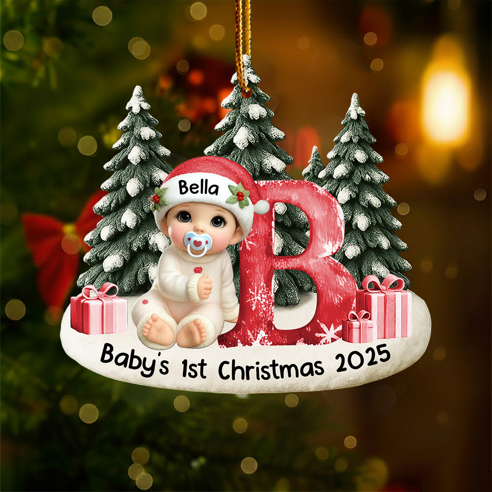 Baby Beside Christmas Bauble 3D Effect Baby's First Christmas Personalized Acrylic Flat Ornament Na02 Do99