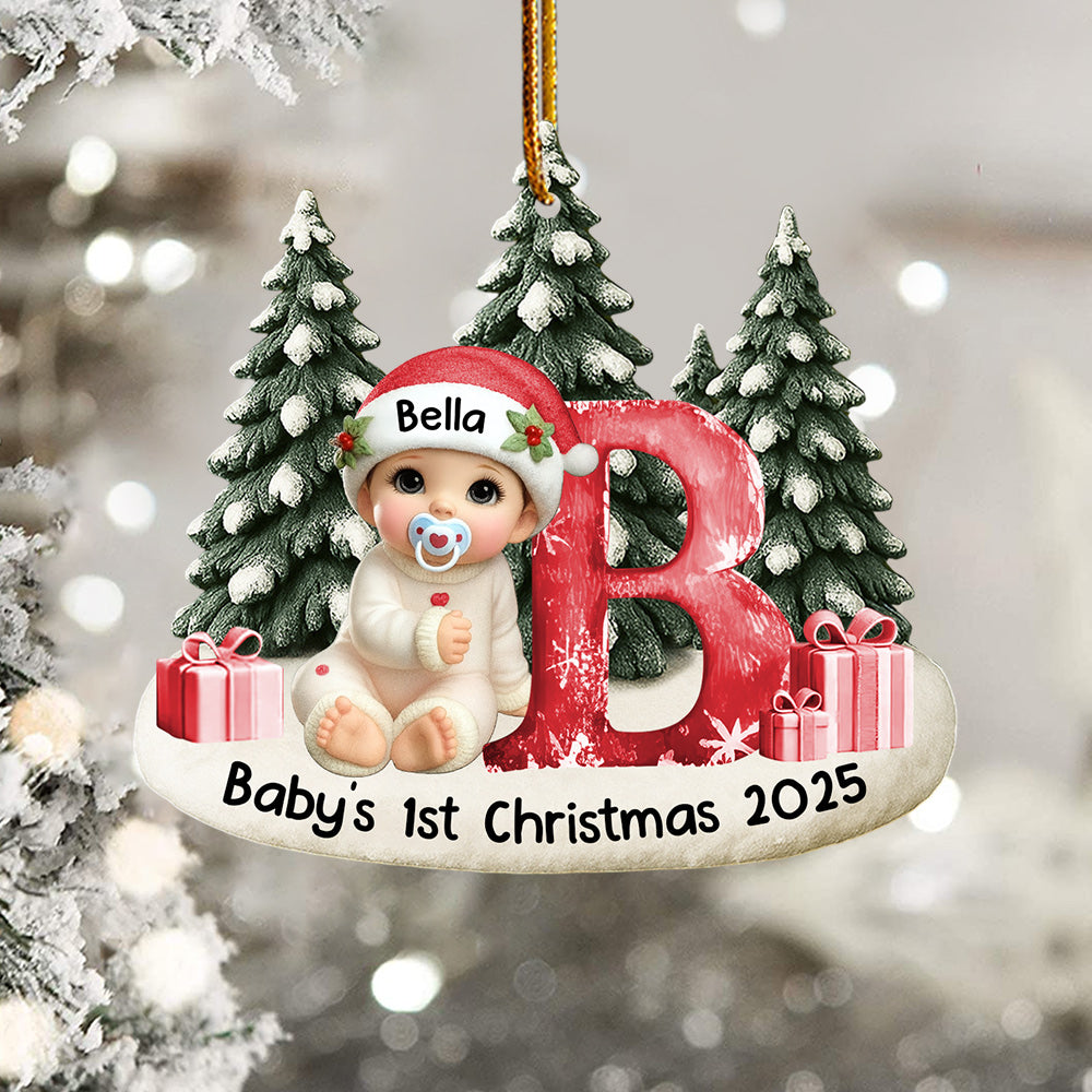 Baby Beside Christmas Bauble 3D Effect Baby's First Christmas Personalized Acrylic Flat Ornament Na02 Do99