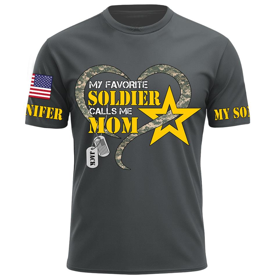My Favorite Soldier Calls Me Mom Heart Camouflage My Son My Hero Custom Shirt For Proud Military Mom Grandma Sister H2511 Trna