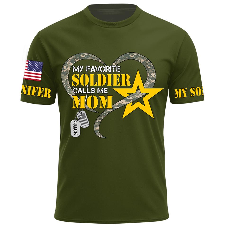 My Favorite Soldier Calls Me Mom Heart Camouflage My Son My Hero Custom Shirt For Proud Military Mom Grandma Sister H2511 Trna