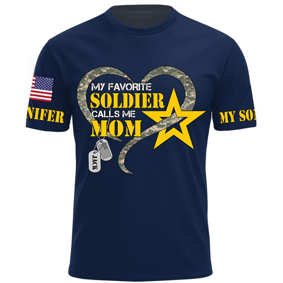 My Favorite Soldier Calls Me Mom Heart Camouflage My Son My Hero Custom Shirt For Proud Military Mom Grandma Sister H2511 Trna
