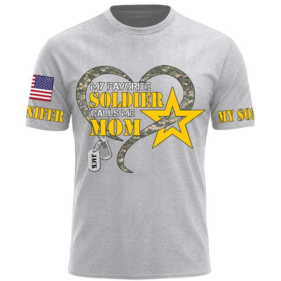 My Favorite Soldier Calls Me Mom Heart Camouflage My Son My Hero Custom Shirt For Proud Military Mom Grandma Sister H2511 Trna