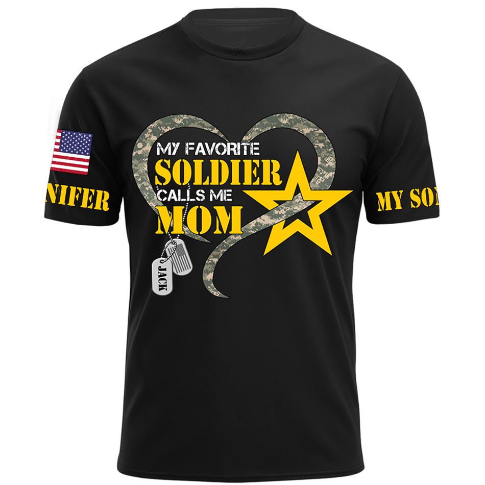 My Favorite Soldier Calls Me Mom Heart Camouflage My Son My Hero Custom Shirt For Proud Military Mom Grandma Sister H2511 Trna