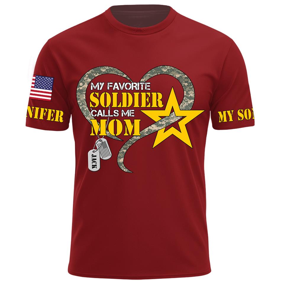 My Favorite Soldier Calls Me Mom Heart Camouflage My Son My Hero Custom Shirt For Proud Military Mom Grandma Sister H2511 Trna