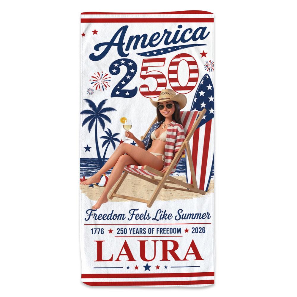 Custom Photo America 250 Beach Towel – Personalized Patriotic Summer Vacation Gift for Family | Born Free, Beach Bound | 250th Anniversary 1776–2026 Na02 Nh00