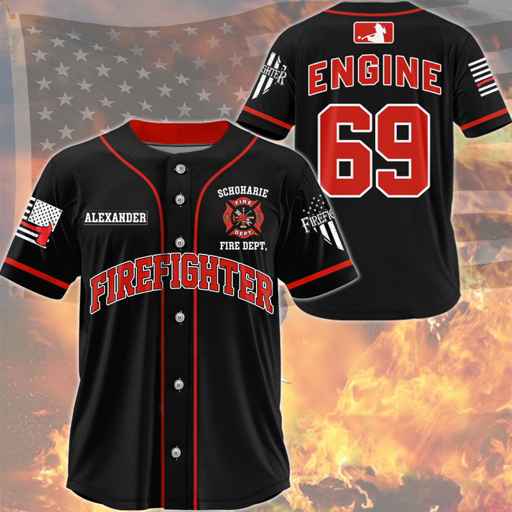 US Firefighter Baseball Jersey Custom Dept Name Number Thin Red Line Flag K1702