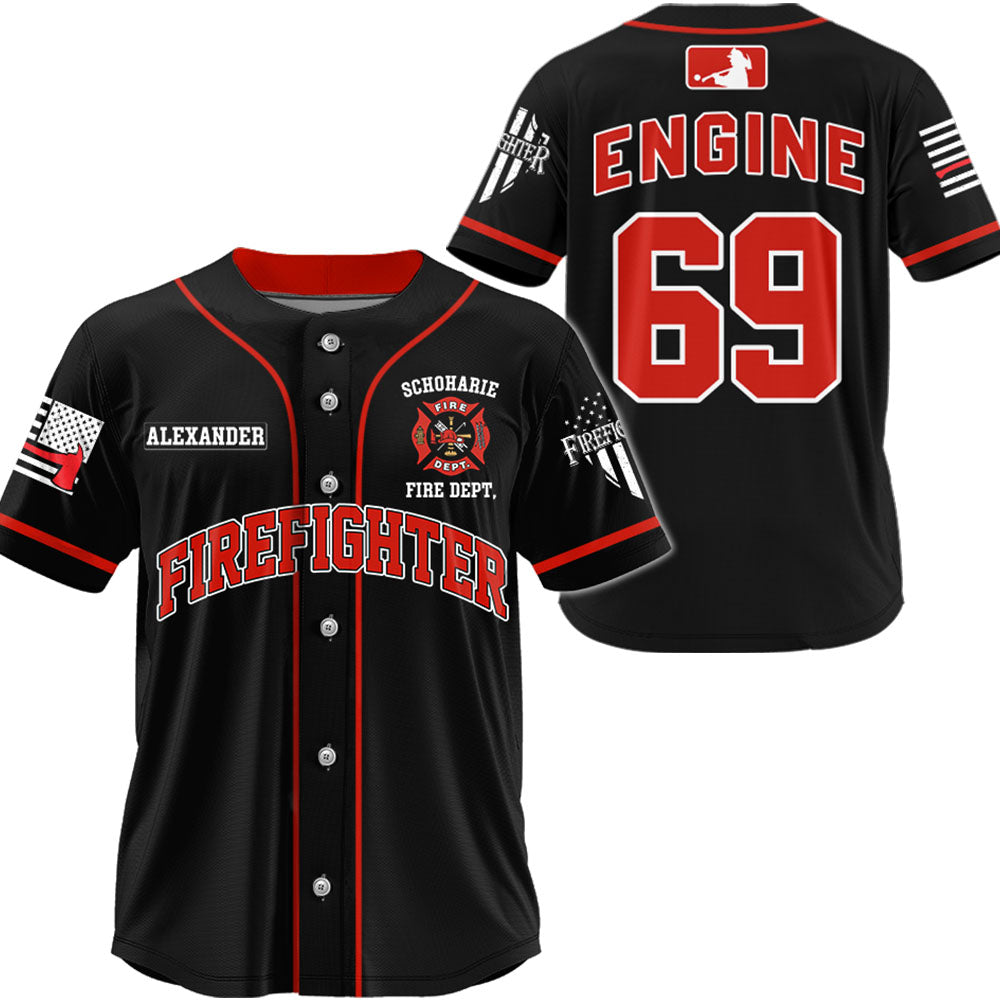 US Firefighter Baseball Jersey Custom Dept Name Number Thin Red Line Flag K1702