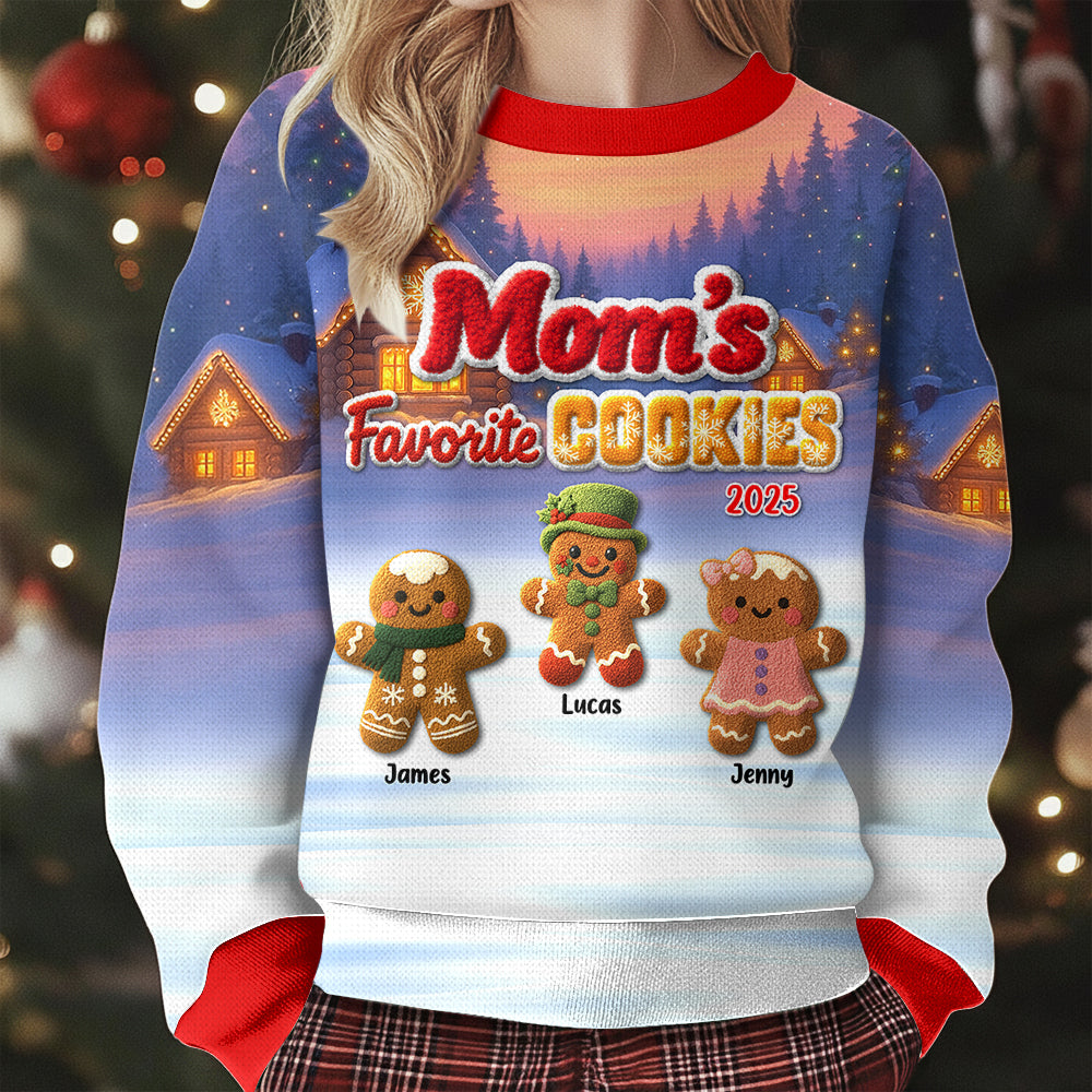 Grandma's Favorite Cookie Crochet Faux Yarn Texture Personalized All Over Print Shirt For Grandma Hv01