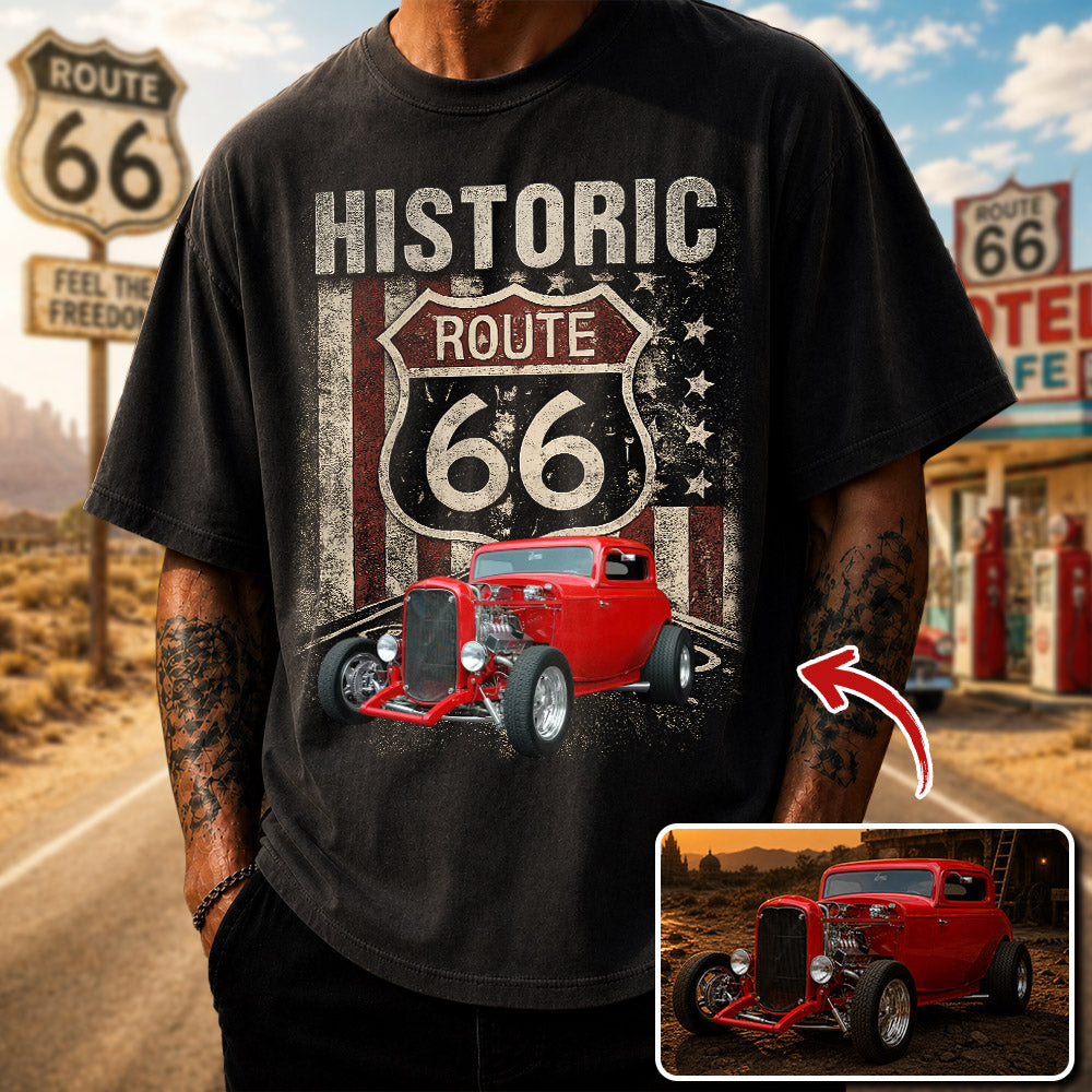 Historic U.S.A. Route 66 - Custom Photo Car Shirt - Gift For Car Lovers A2110 Pt99