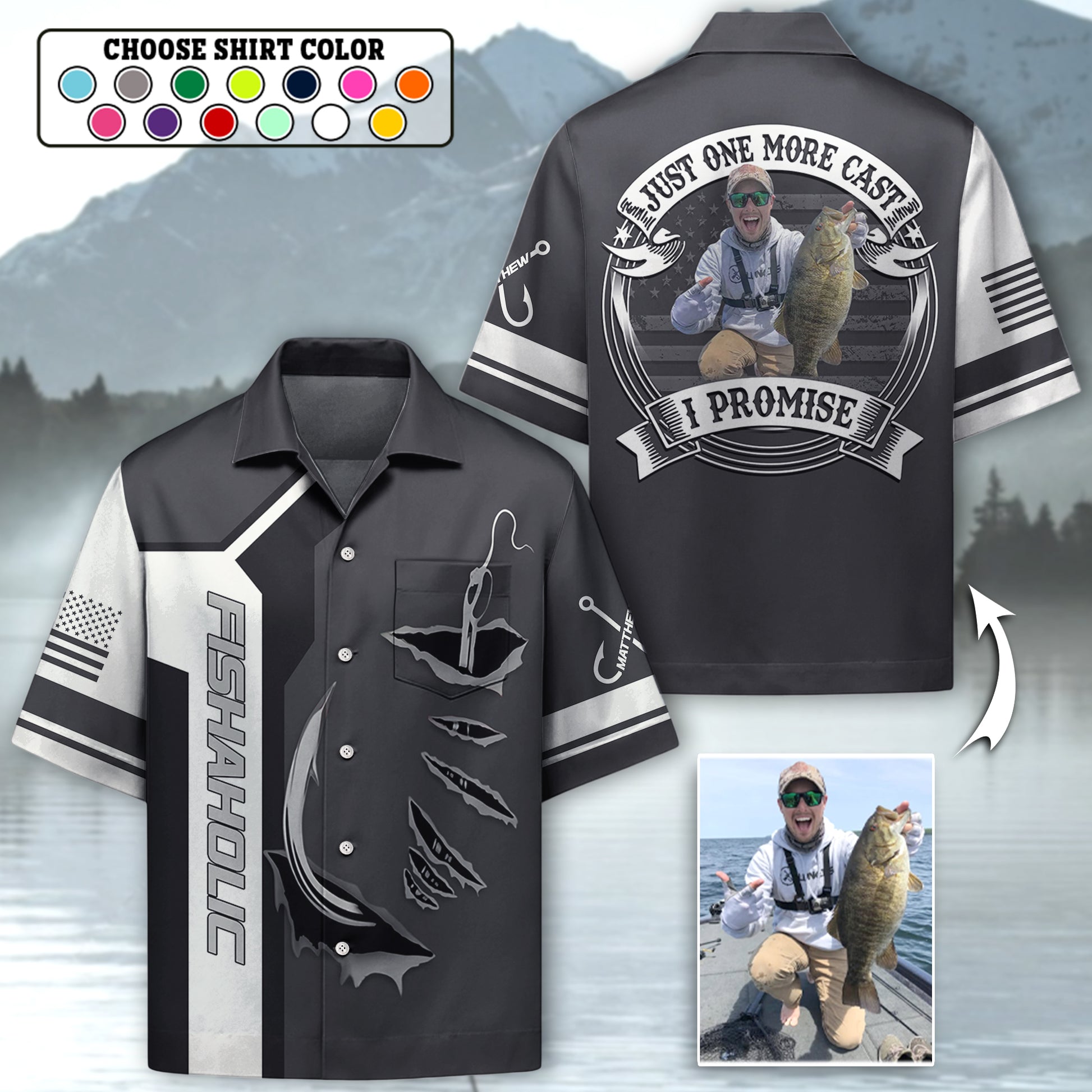 Just One More Cast I Promise - Personalized Upload Fishing Photo For Fishing Lovers Hawaiian Shirt Vr2 Hv01