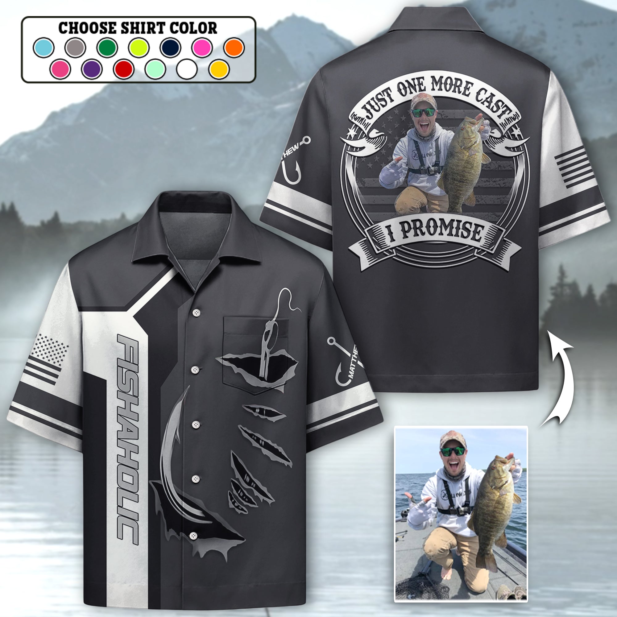 Just One More Cast I Promise - Personalized Upload Fishing Photo For Fishing Lovers Hawaiian Shirt Vr2 Hv01