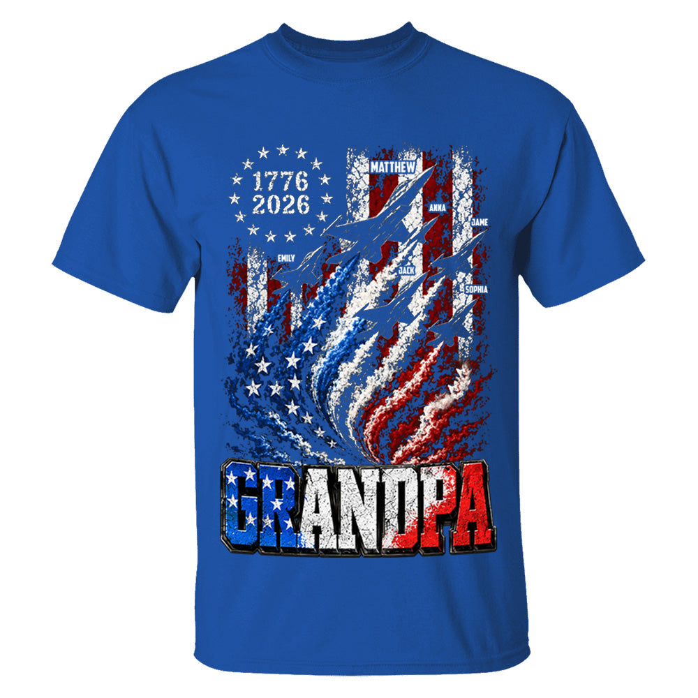 Personalized Dad Grandpa Nation Flag American 250th Anniversary Shirt, Patriotic Fighter Jets Shirt, Cool Father's Day Gift For Dad, Grandpa T1807 VH01