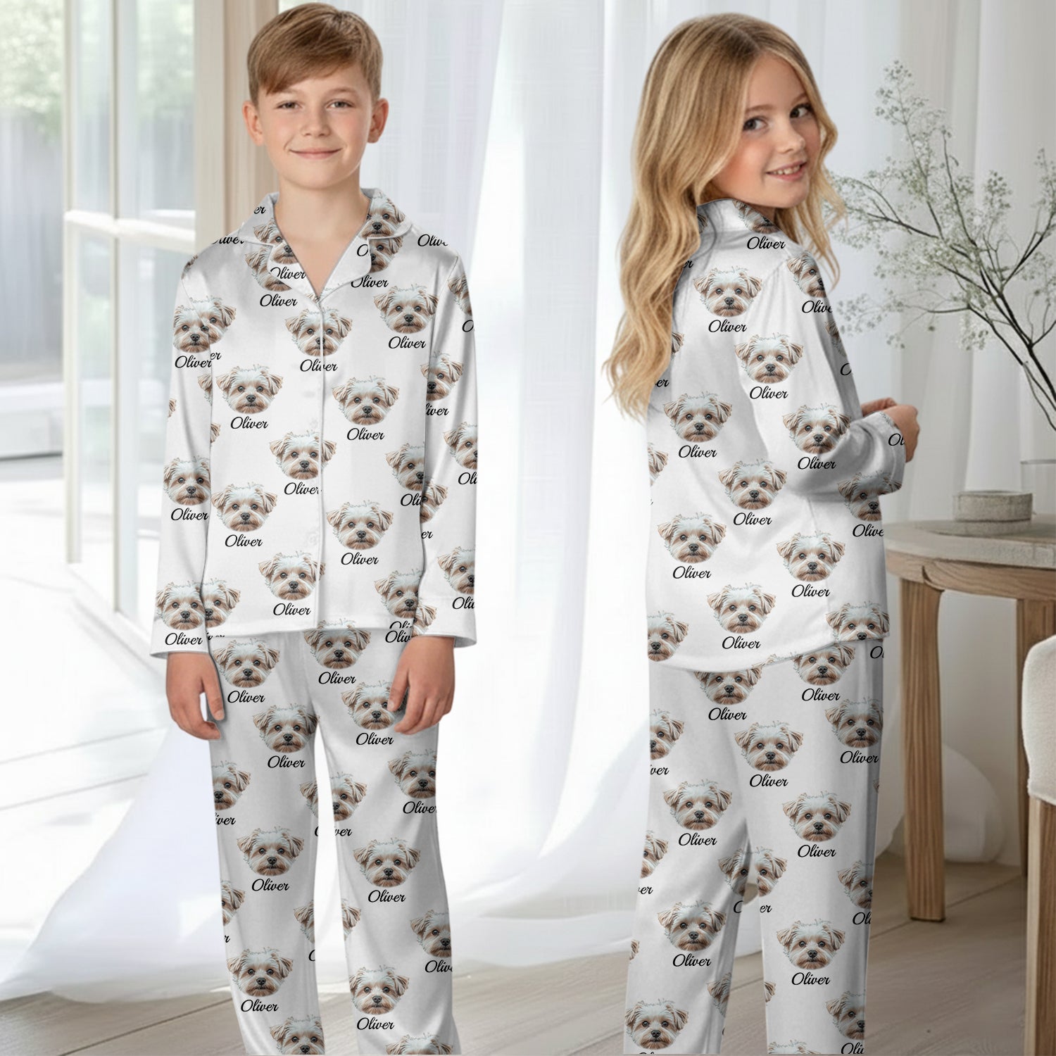 Personalized Pet Photo Pajama, Custom Dog & Cat Portrait, Family Matching Loungewear T1807 Hv01