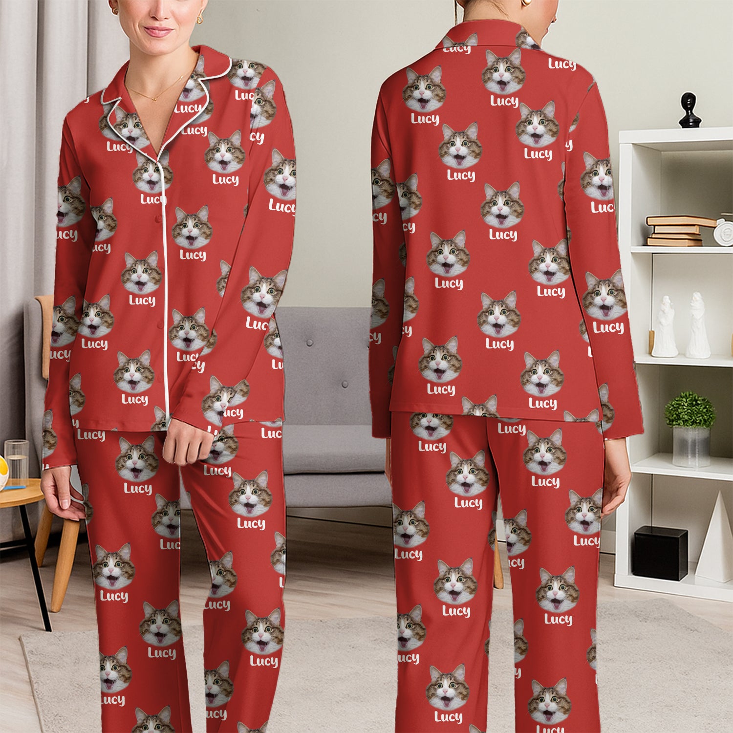 Personalized Pet Photo Pajama, Custom Dog & Cat Portrait, Family Matching Loungewear T1807 Hv01