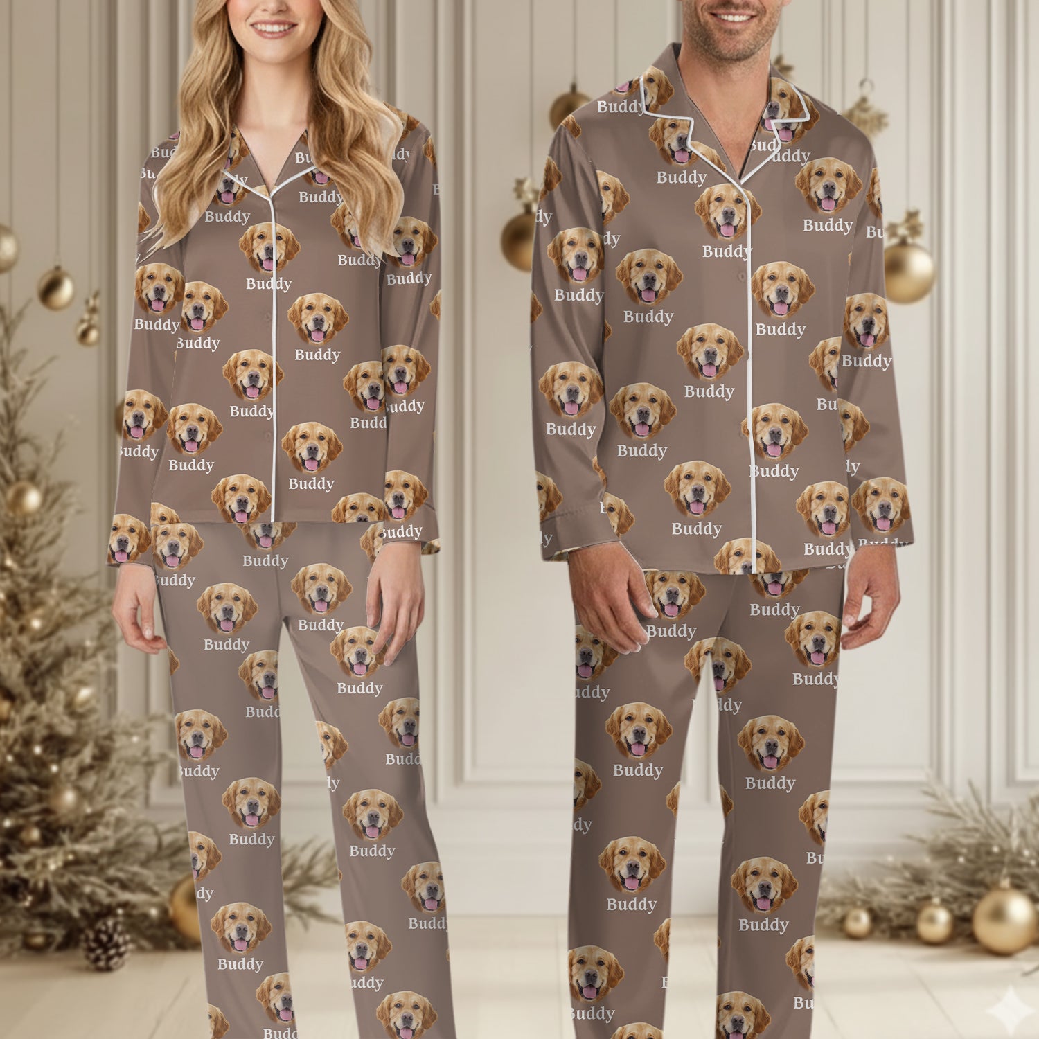 Personalized Pet Photo Pajama, Custom Dog & Cat Portrait, Family Matching Loungewear T1807 Hv01