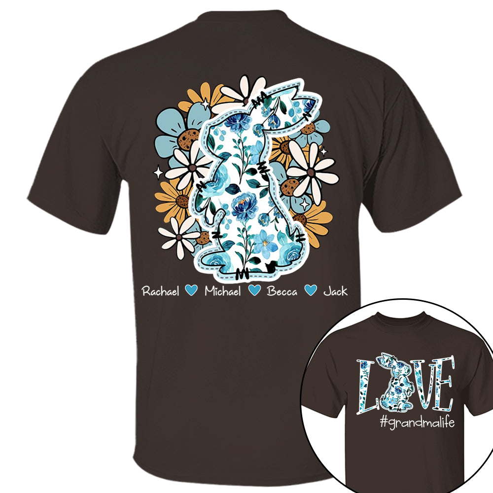 Love Grandmalife Easter Bunny Flower And Kids T-Shirt, Personalized Grandma Shirt, Custom Gift For Nickname and Kids Names T1807 Tm01