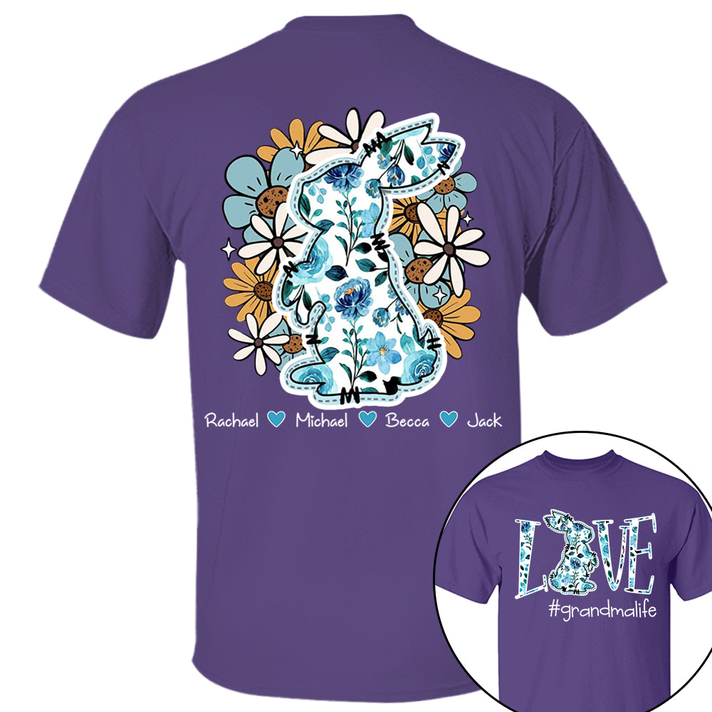 Love Grandmalife Easter Bunny Flower And Kids T-Shirt, Personalized Grandma Shirt, Custom Gift For Nickname and Kids Names T1807 Tm01