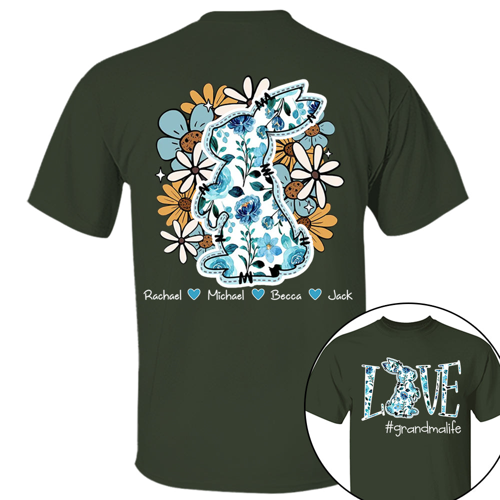 Love Grandmalife Easter Bunny Flower And Kids T-Shirt, Personalized Grandma Shirt, Custom Gift For Nickname and Kids Names T1807 Tm01