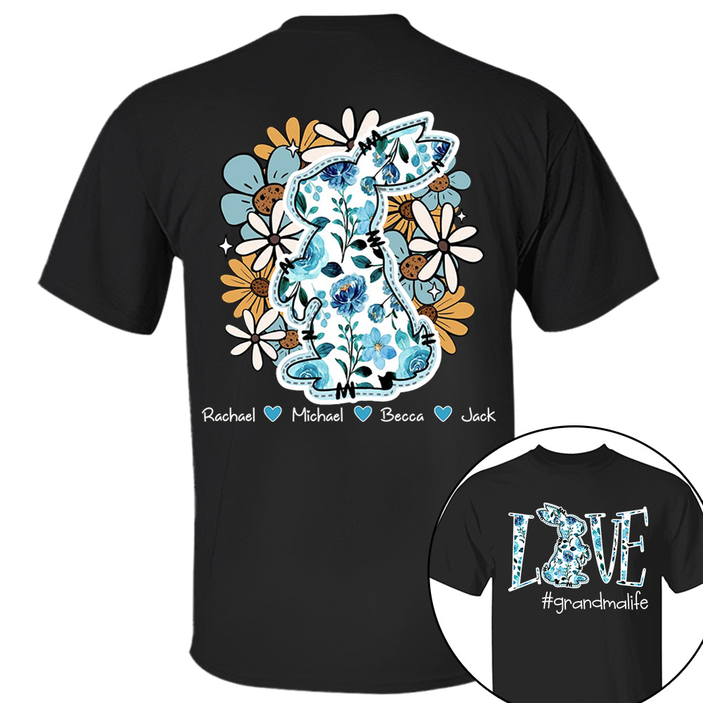 Love Grandmalife Easter Bunny Flower And Kids T-Shirt, Personalized Grandma Shirt, Custom Gift For Nickname and Kids Names T1807 Tm01