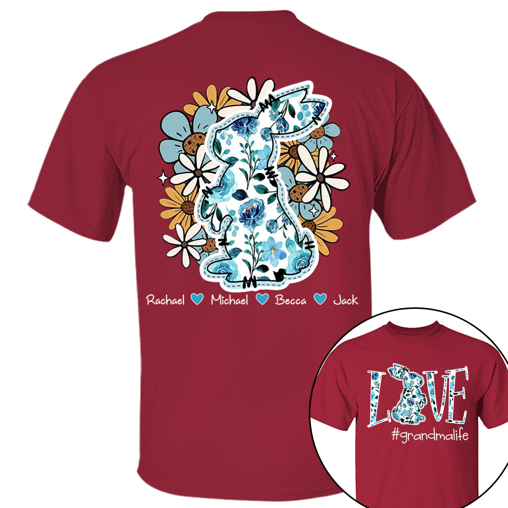 Love Grandmalife Easter Bunny Flower And Kids T-Shirt, Personalized Grandma Shirt, Custom Gift For Nickname and Kids Names T1807 Tm01