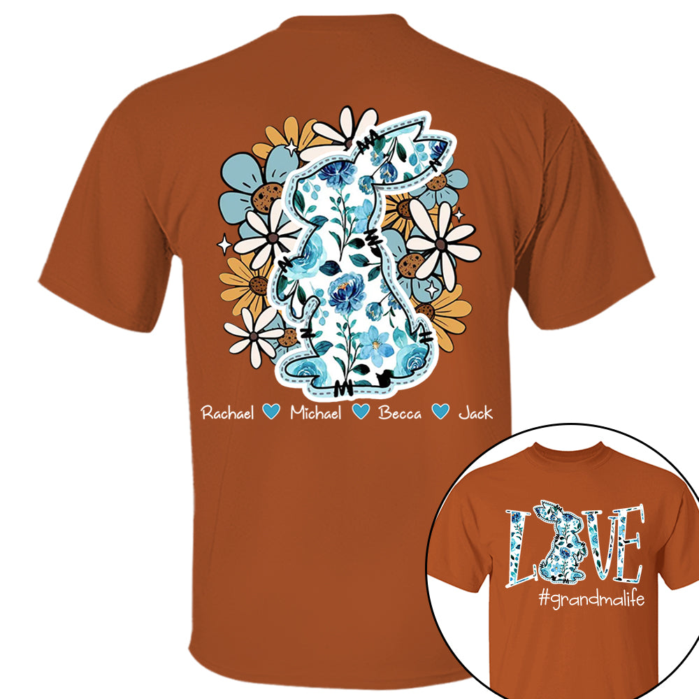 Love Grandmalife Easter Bunny Flower And Kids T-Shirt, Personalized Grandma Shirt, Custom Gift For Nickname and Kids Names T1807 Tm01