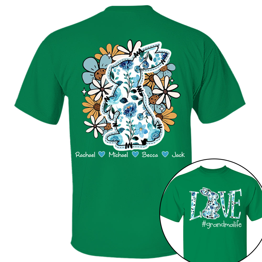 Love Grandmalife Easter Bunny Flower And Kids T-Shirt, Personalized Grandma Shirt, Custom Gift For Nickname and Kids Names T1807 Tm01