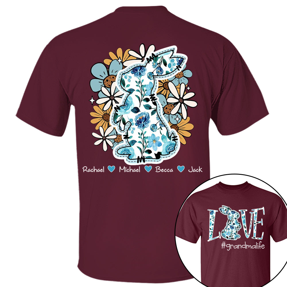 Love Grandmalife Easter Bunny Flower And Kids T-Shirt, Personalized Grandma Shirt, Custom Gift For Nickname and Kids Names T1807 Tm01