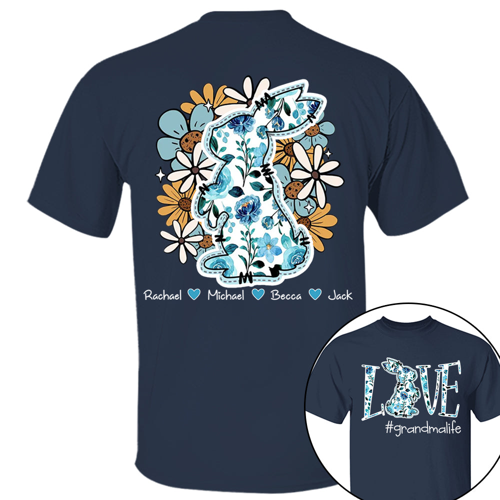 Love Grandmalife Easter Bunny Flower And Kids T-Shirt, Personalized Grandma Shirt, Custom Gift For Nickname and Kids Names T1807 Tm01
