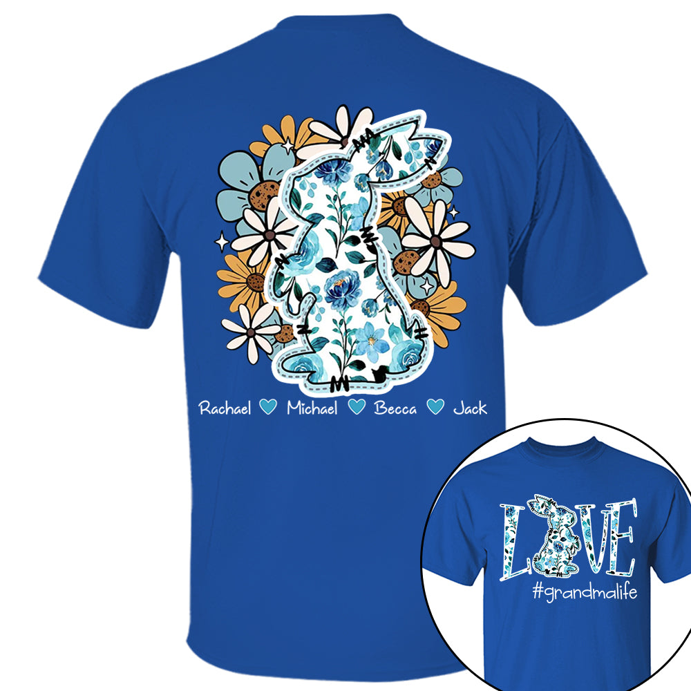 Love Grandmalife Easter Bunny Flower And Kids T-Shirt, Personalized Grandma Shirt, Custom Gift For Nickname and Kids Names T1807 Tm01