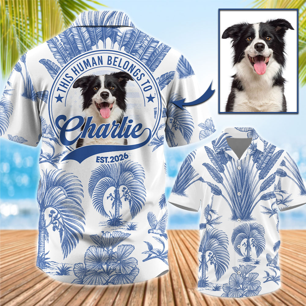 This Human Belongs To - Dog Lovers Toile De Jouy Style Custom Photo Dog - Personalized Hawaiian Shirt T1807