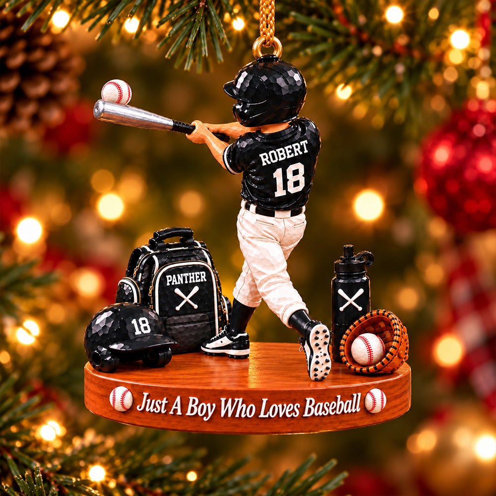 Just A Boy Who Loves Baseball, Personalized Baseball Ornament, Custom Boy Baseball Gift, Custom Player Name Ornament Na02 T24 NT01
