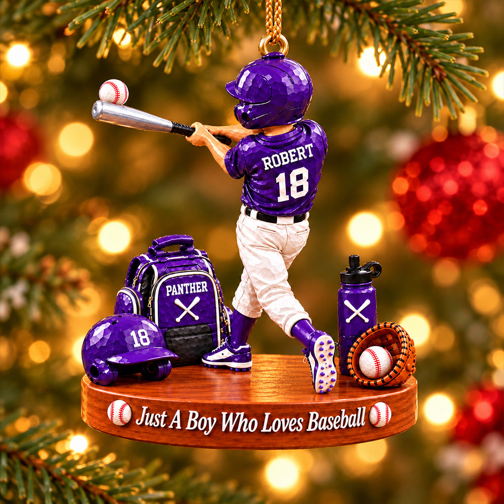 Just A Boy Who Loves Baseball, Personalized Baseball Ornament, Custom Boy Baseball Gift, Custom Player Name Ornament Na02 T24 NT01
