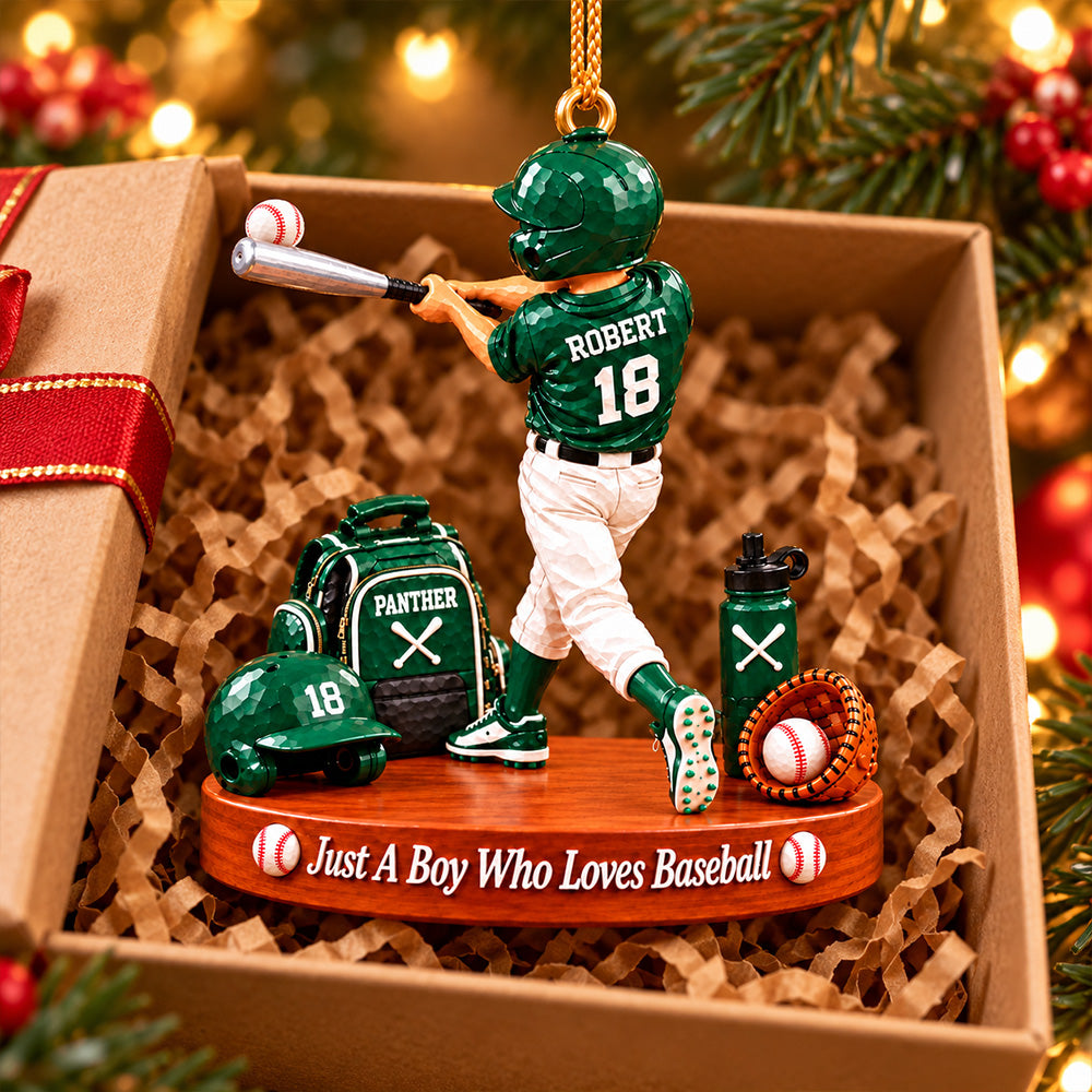 Just A Boy Who Loves Baseball, Personalized Baseball Ornament, Custom Boy Baseball Gift, Custom Player Name Ornament Na02 T24 NT01