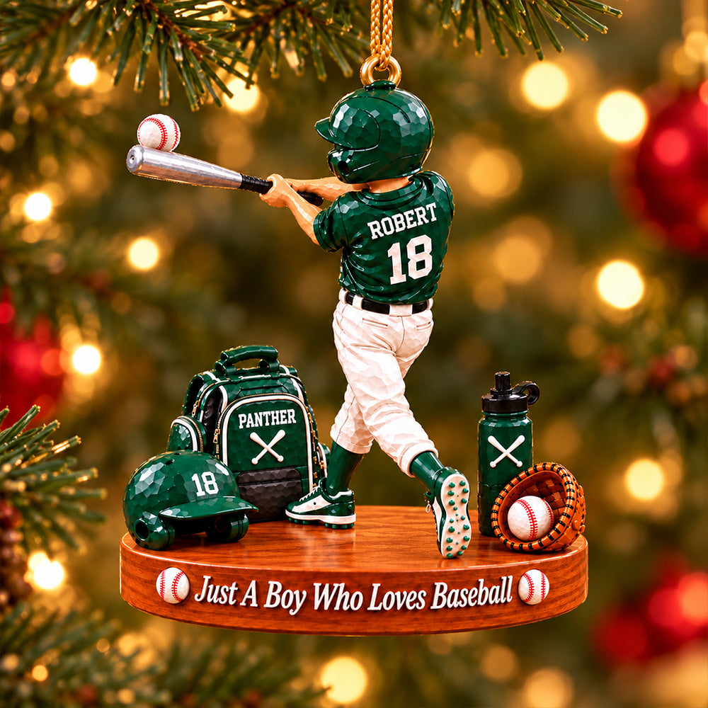 Just A Boy Who Loves Baseball, Personalized Baseball Ornament, Custom Boy Baseball Gift, Custom Player Name Ornament Na02 T24 NT01