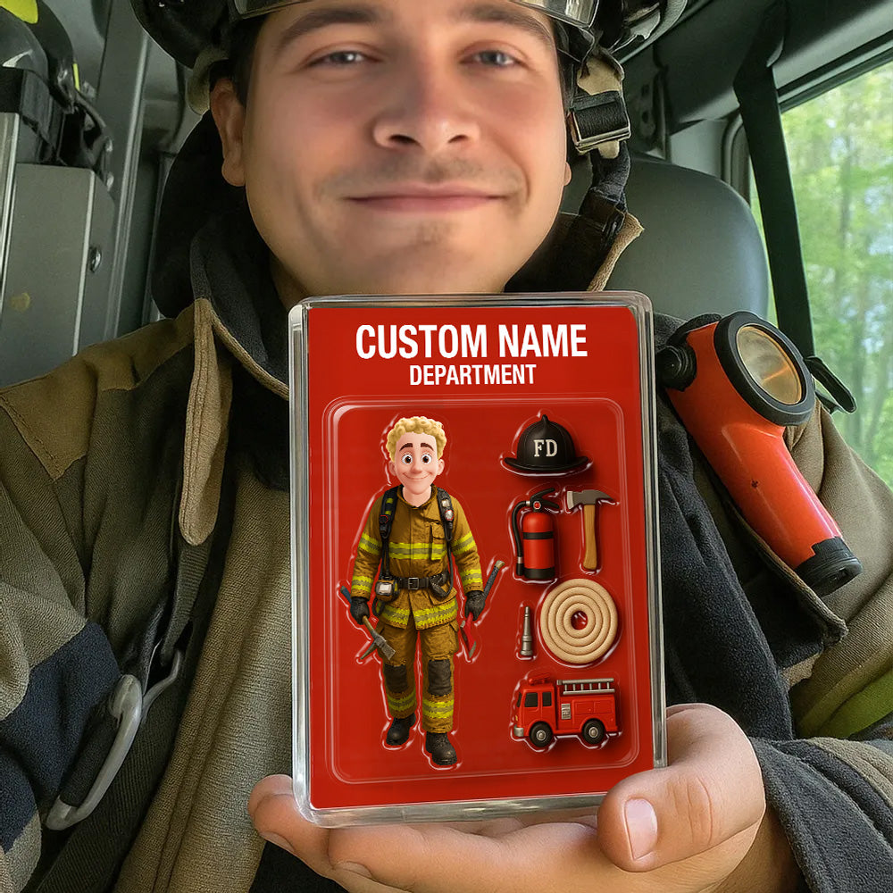 3D Effect Firefighter Custom Figure Personalized Flat Rectangle Acrylic Block, Unique Gift For Firefighters, Dad, Husband Pt99